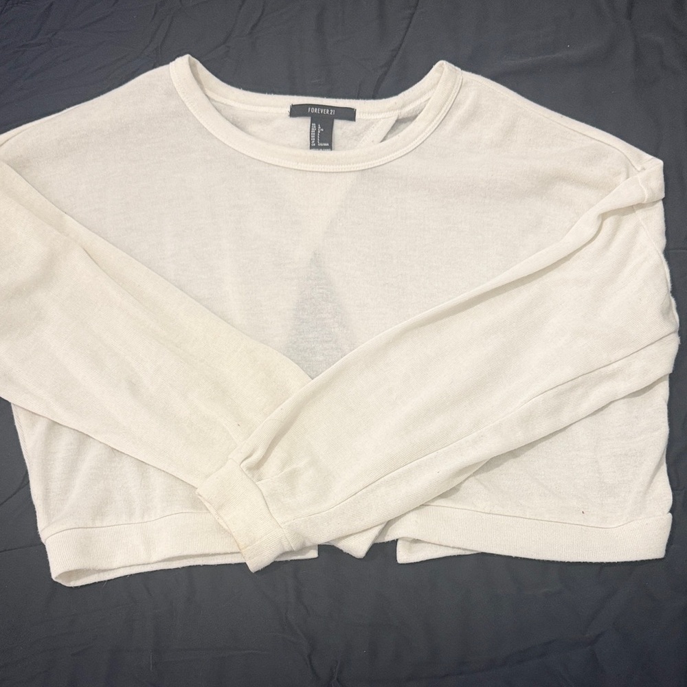 ✨ Forever 21 Off-White Long Sleeve Crop Top – Size Large ✨